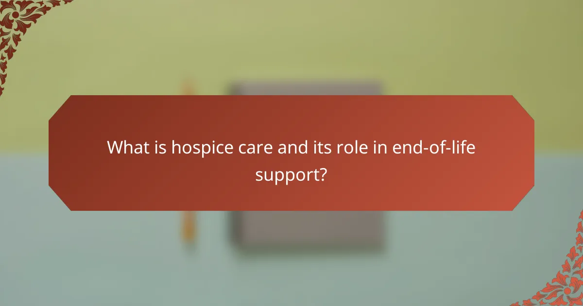 What is hospice care and its role in end-of-life support?